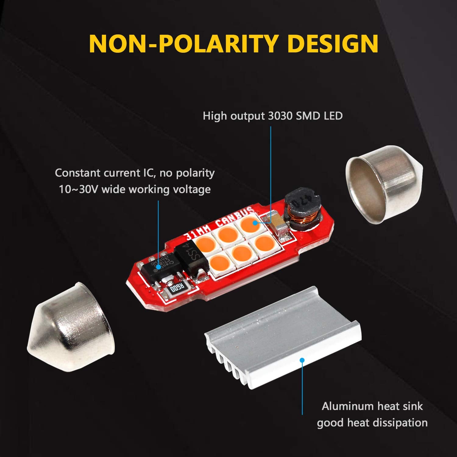 PHINLION 3030 6-SMD DE3175 LED Purple Bulb - 1.25 Festoon for Car Interior, Map, Dome, Trunk, Courtesy Light, Pack